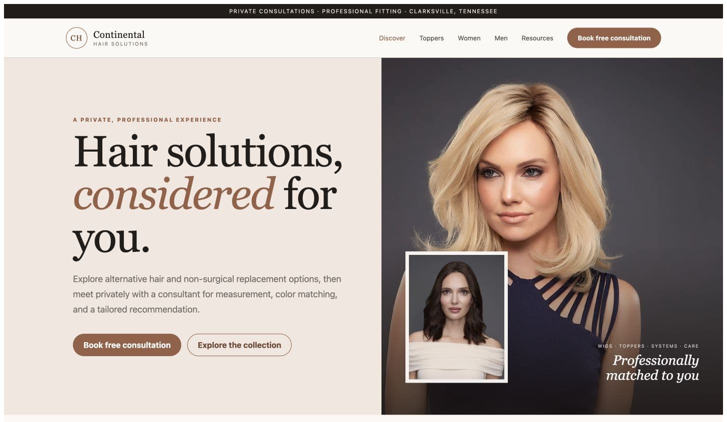 Continental Hair Solutions introduction with collection and consultation links