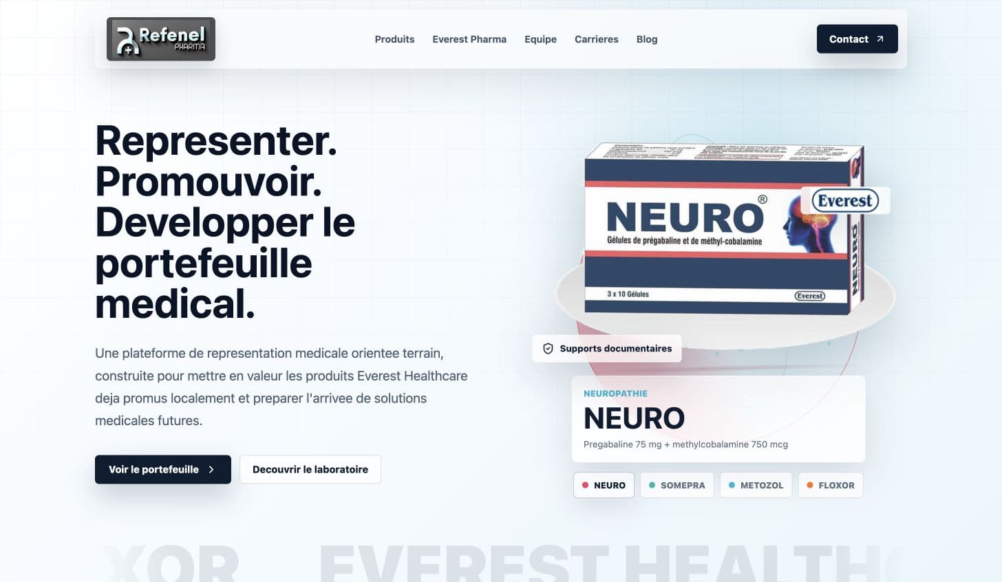 Refenel Pharma French-language homepage introducing the company and its laboratory partnership
